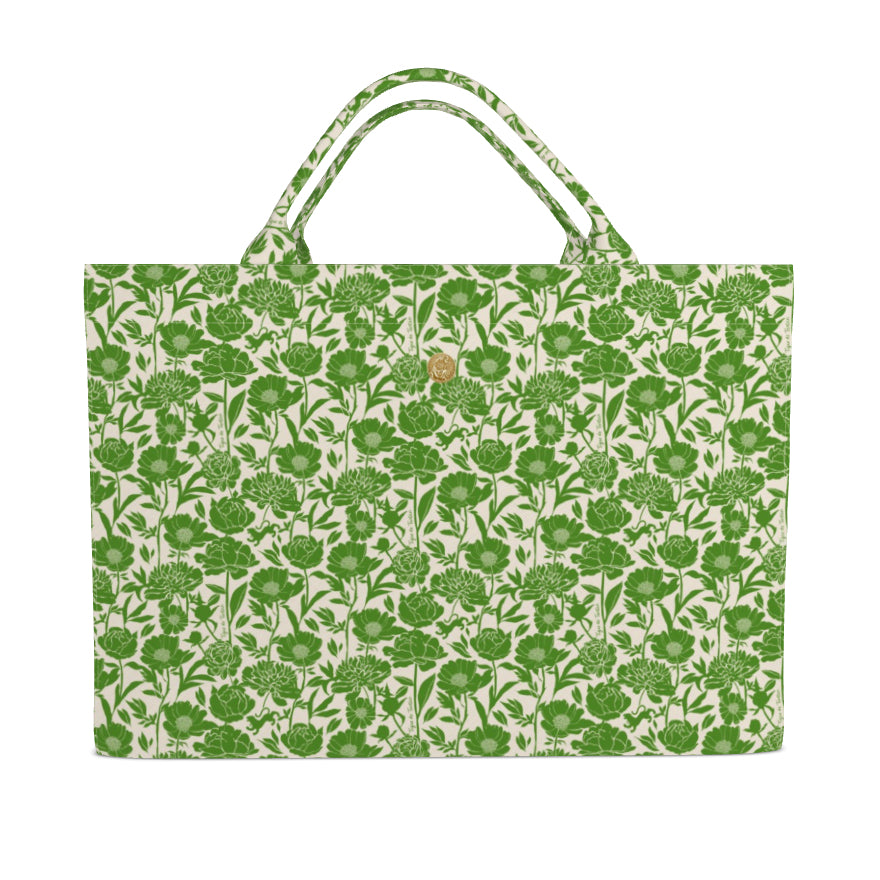 Jumbo Slouchy Denim Tote, JADE PEONIES