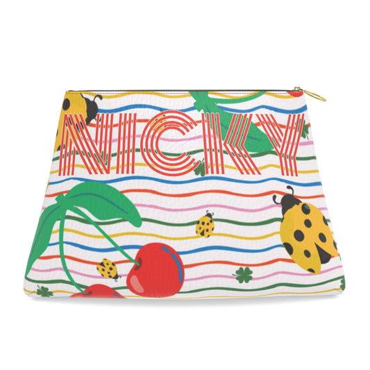 Roomy Leather Tile Bag / Clutch- LUCKY CHERRY by Fait à Main MONOGRAMMED