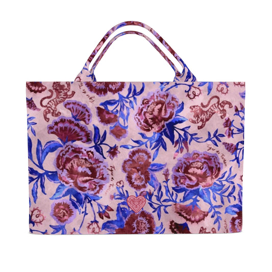 Jumbo Slouchy Denim Tote, CHINOISERIE VALENTINE