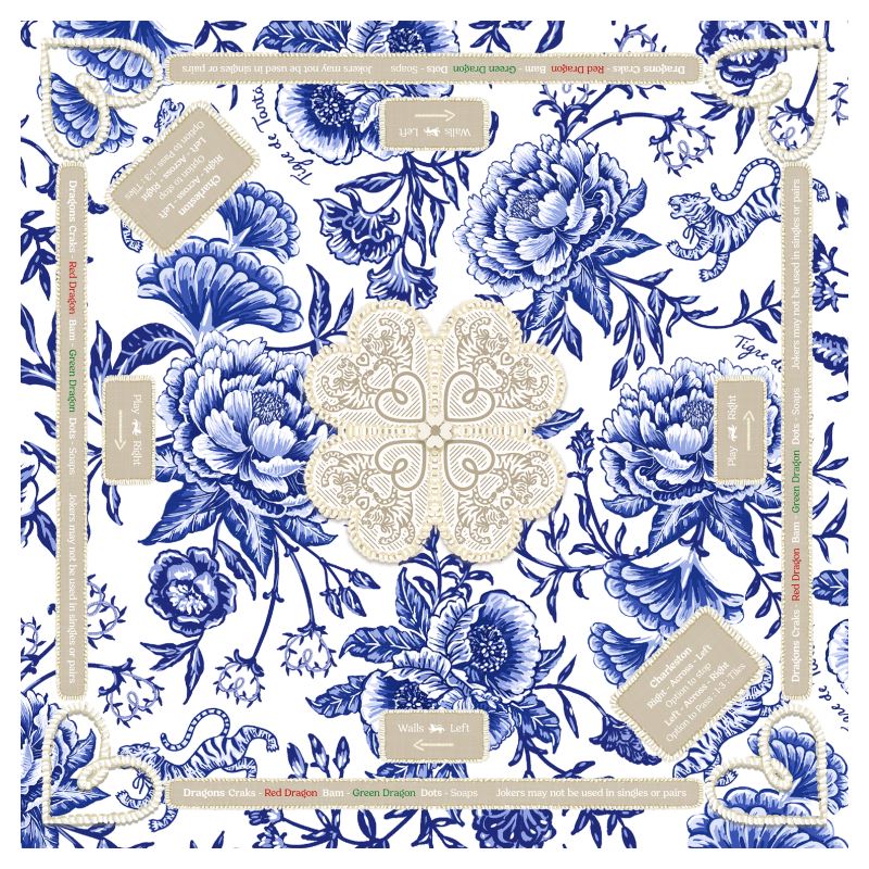 Mahjong Gaming Mat, CHINOISERIE BLEU **RULES EDITION**