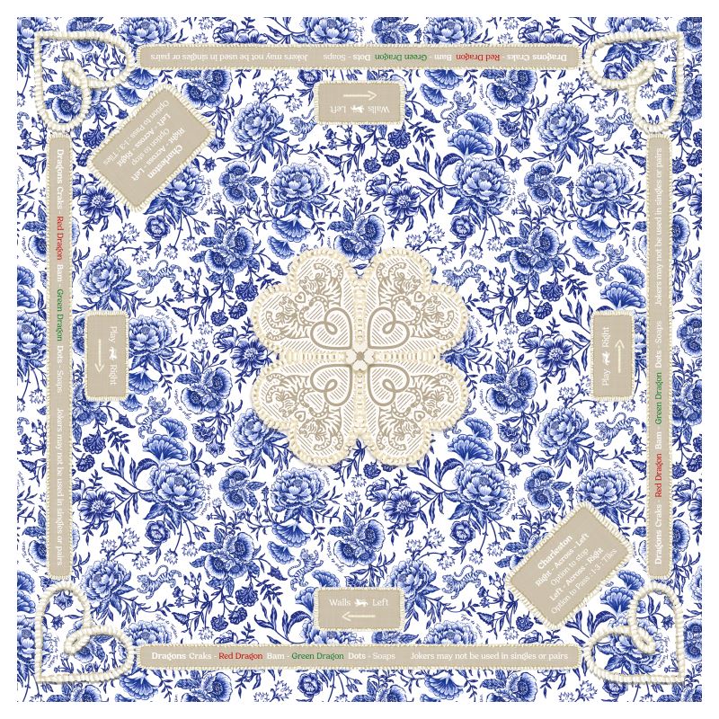 Mahjong Gaming Mat, CHINOISERIE BLEU **RULES EDITION**