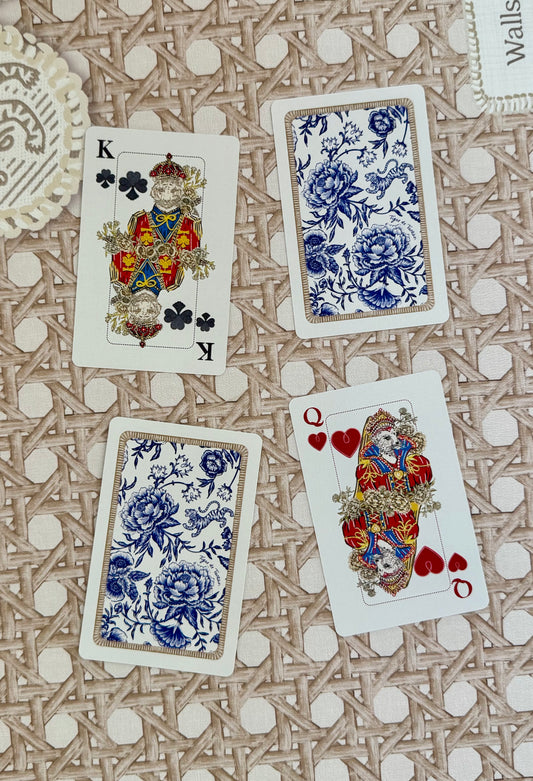 Illustrated Playing Cards with Tiger Motif and Needlepoint Accents, CHINOISERIE BLEU