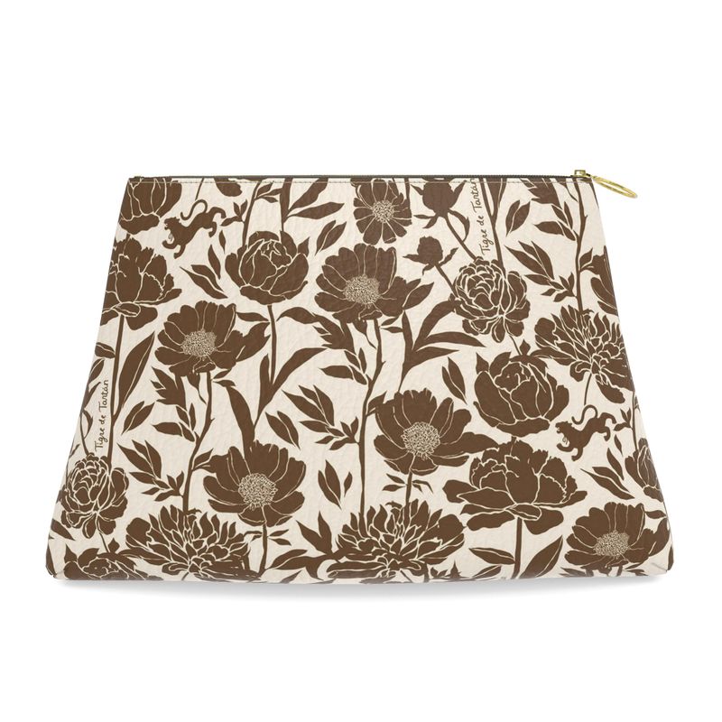 Roomy Leather Pouch- COCONUT PEONY