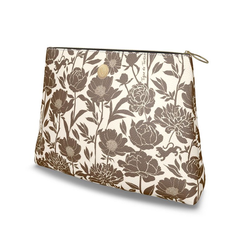 Roomy Leather Clutch- COCONUT PEONY