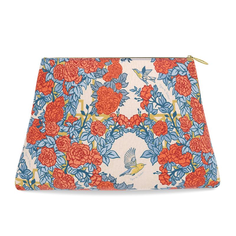 Roomy Leather Pouch- ROSE TRELLIS