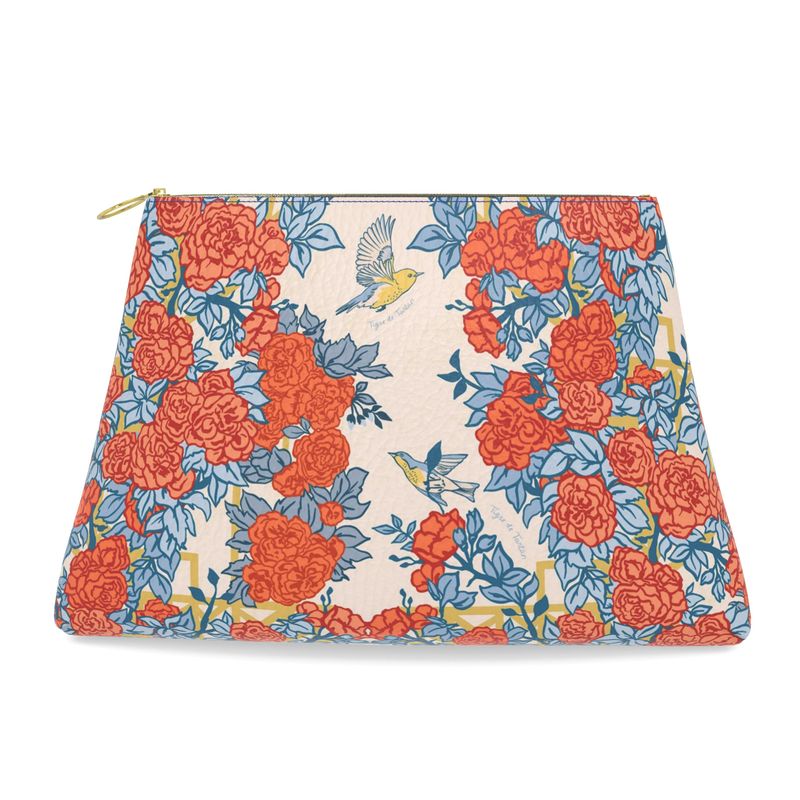 Roomy Leather Pouch- ROSE TRELLIS