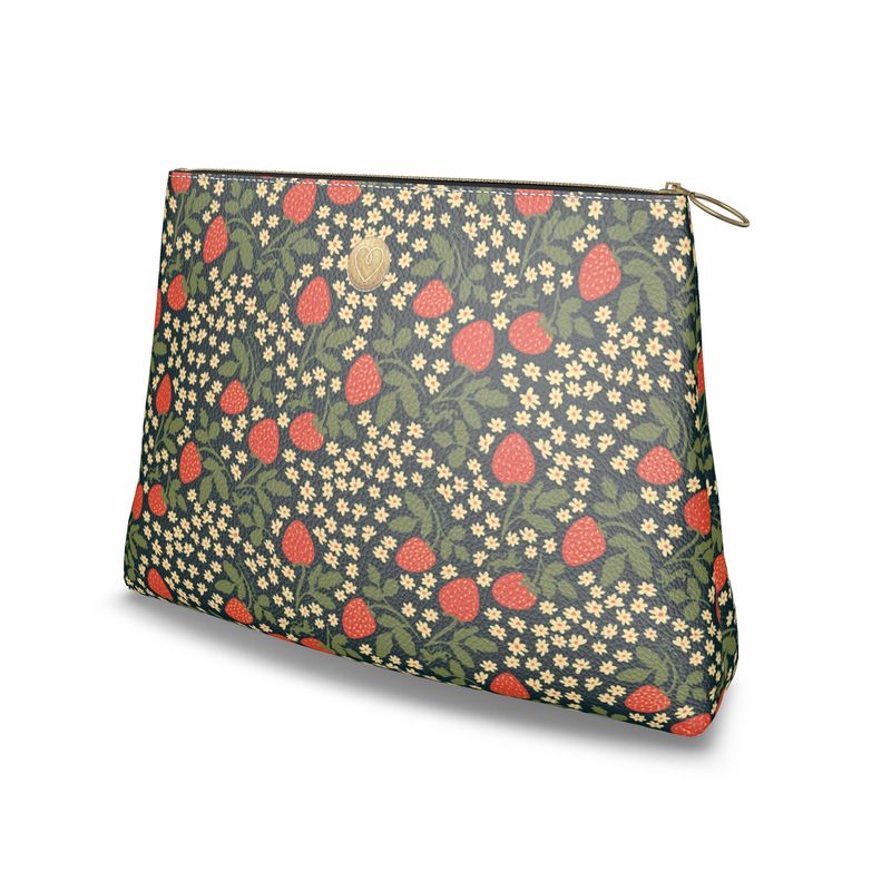 Roomy Leather Clutch, STRAWBERRY