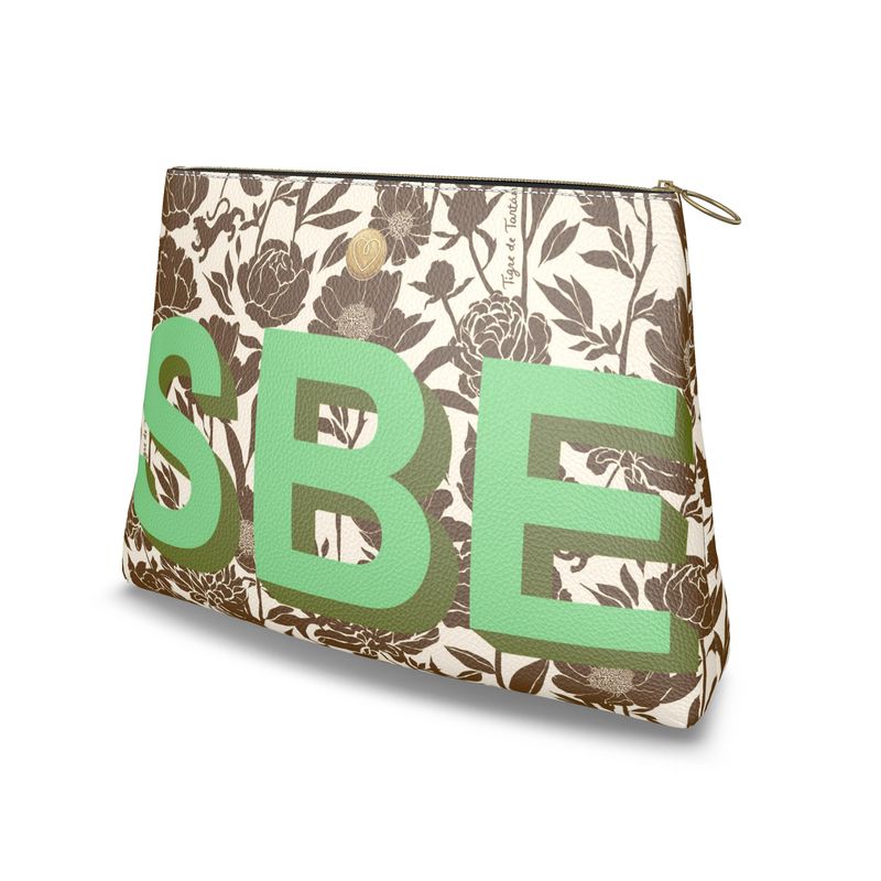 Roomy Leather Clutch, CHOOSE YOUR MONOGRAM, COCONUT PEONY