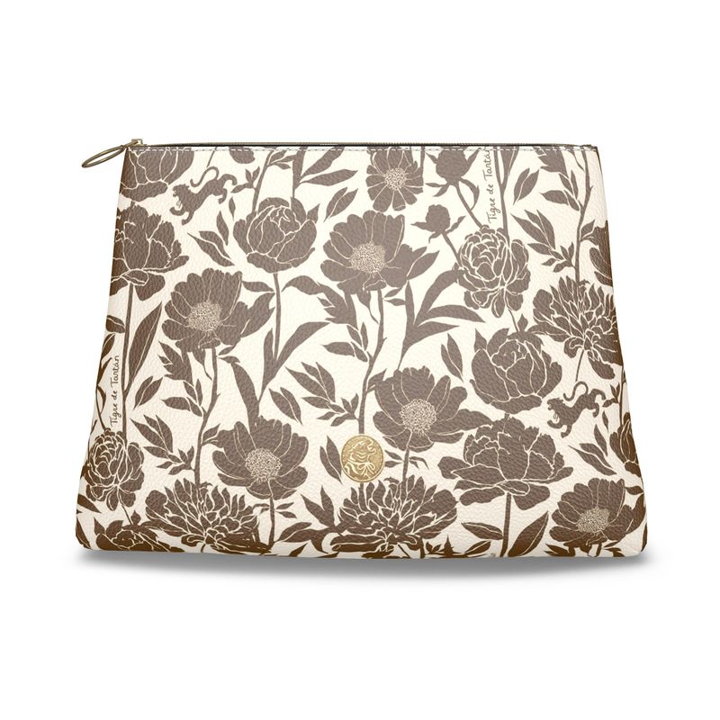 Roomy Leather Clutch, CHOOSE YOUR MONOGRAM, COCONUT PEONY