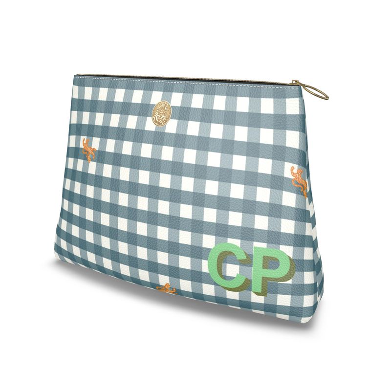 Roomy Leather Clutch, CHOOSE YOUR MONOGRAM, CRITTER PLAID