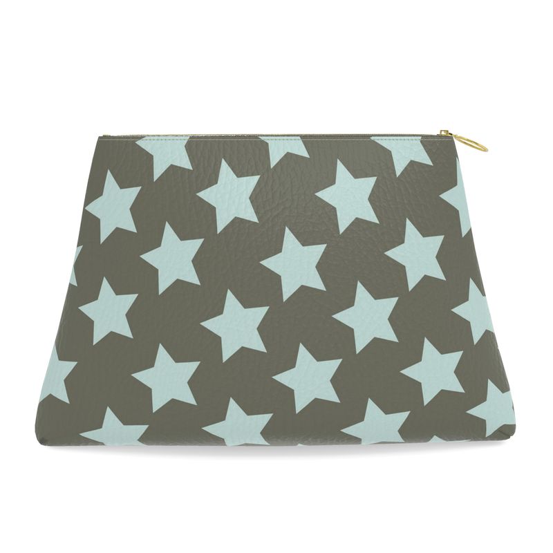 FAIT Á MAIN x TDT Roomy Leather Clutch, DRAB  STAR