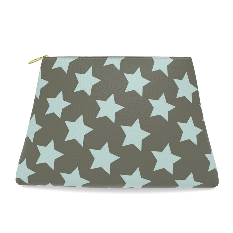 FAIT Á MAIN x TDT Roomy Leather Clutch, DRAB  STAR