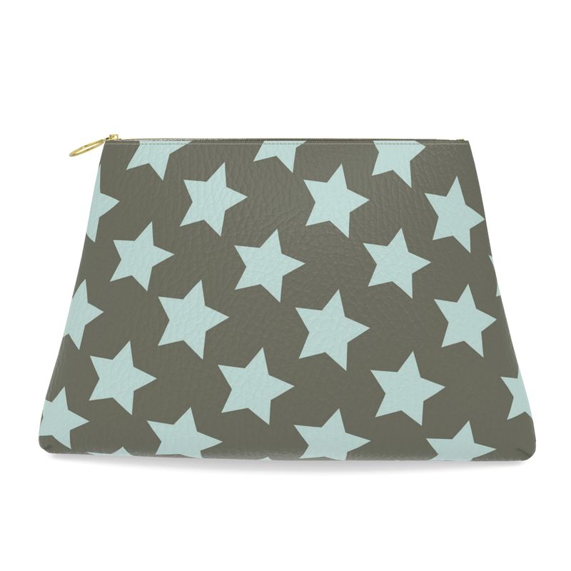 FAIT Á MAIN x TDT Roomy Leather Clutch, DRAB  STAR