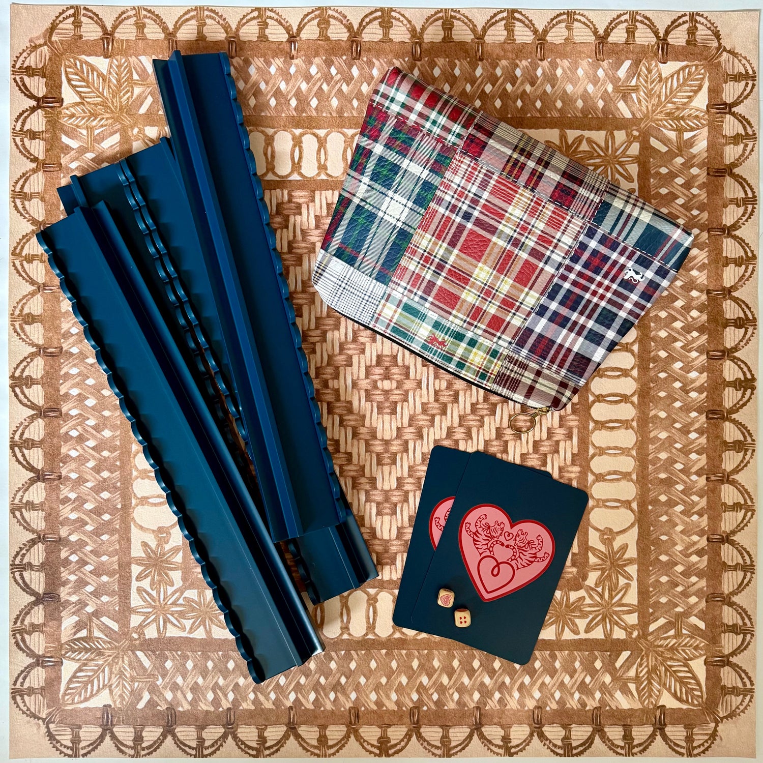 Mahjong Gaming Mat, Caned Trompe L'oeil NATURAL