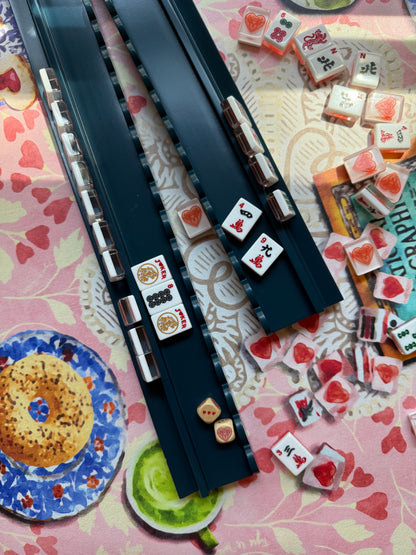 Marine Blue Beech Wood Scalloped Mahjong Racks with Pushers+ Custom Storage Bag — view 2 of 12