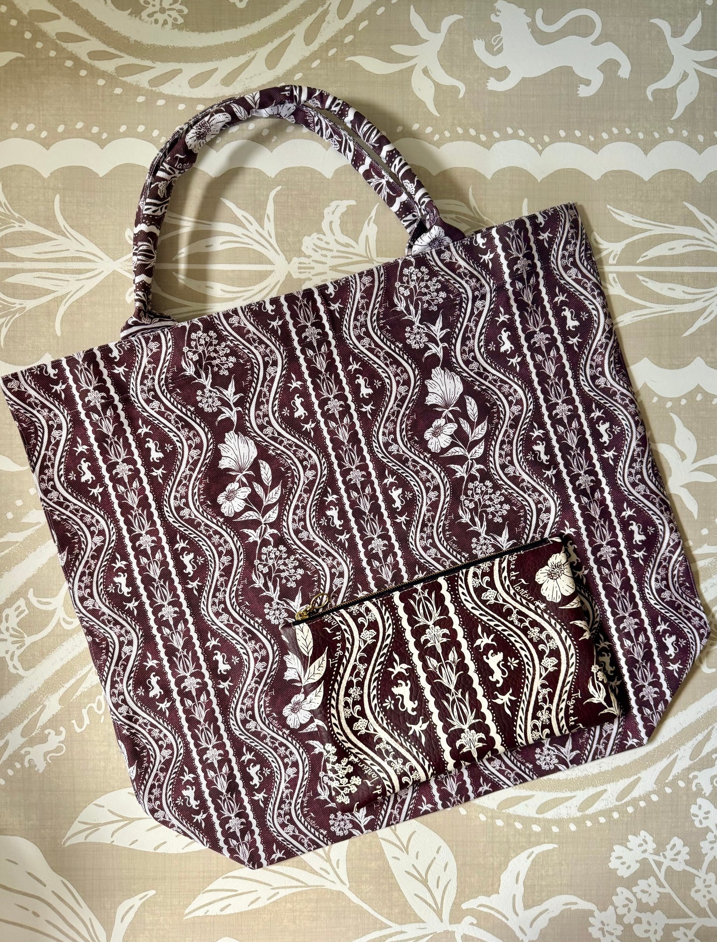 Jumbo Slouchy Denim Tote, DOMINO, OXBLOOD