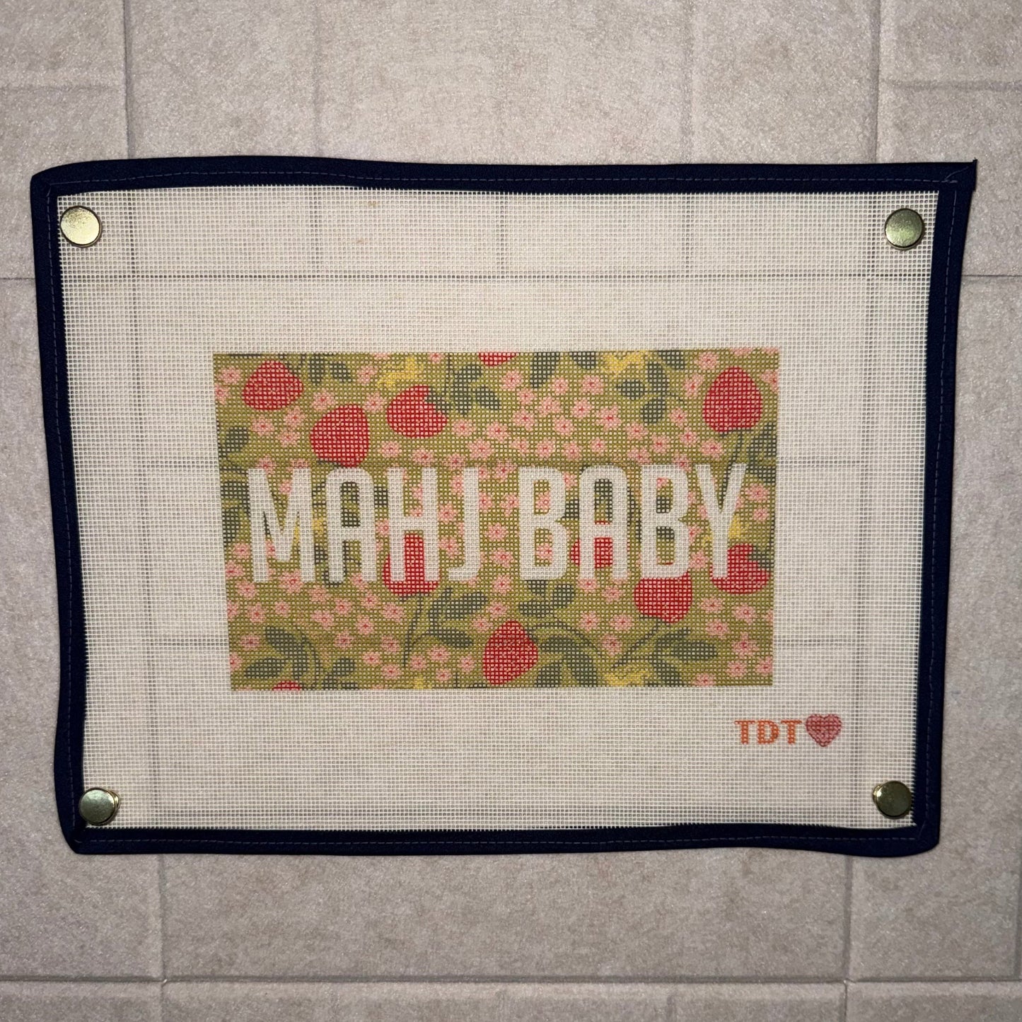 Mahj Baby Needlepoint Canvas, Vintage Green Strawberry