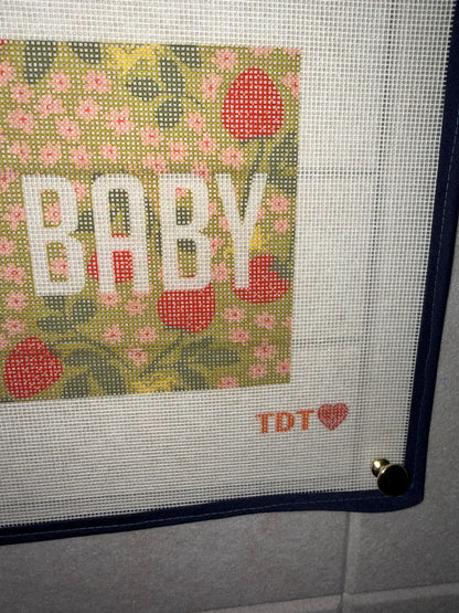 Mahj Baby Needlepoint Canvas, Vintage Green Strawberry — view 2 of 2