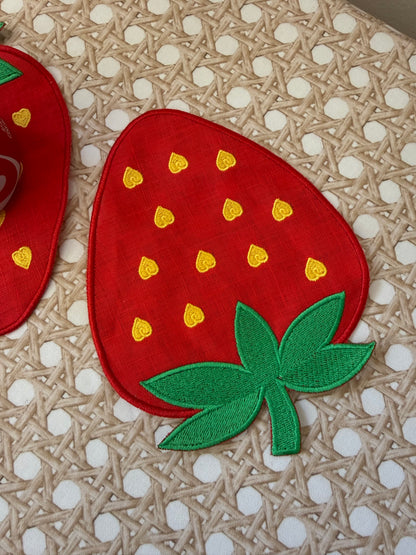Embroidered Linen Cocktail Napkins- STRAWBERRY — view 3 of 4