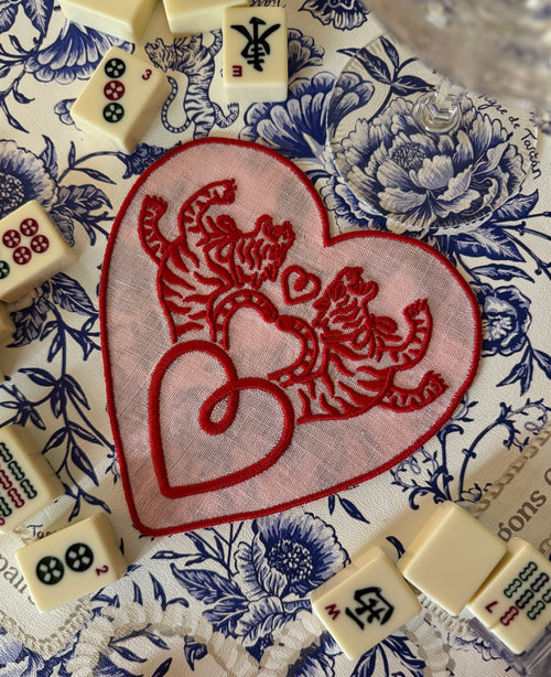 Embroidered Linen Cocktail Napkins- TIGER HEART LOGO