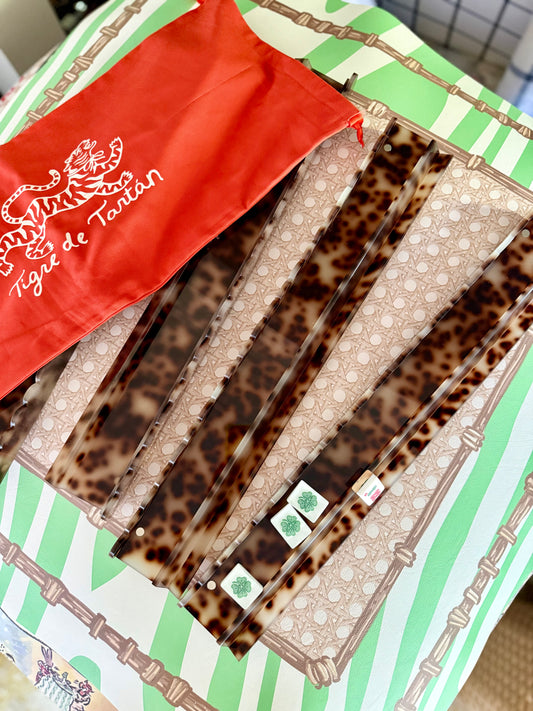 **MARCH PREORDER Tortoise Scalloped Acrylic Mahjong Racks with Magnetic Pushers, SET of 4, With Dust Bag