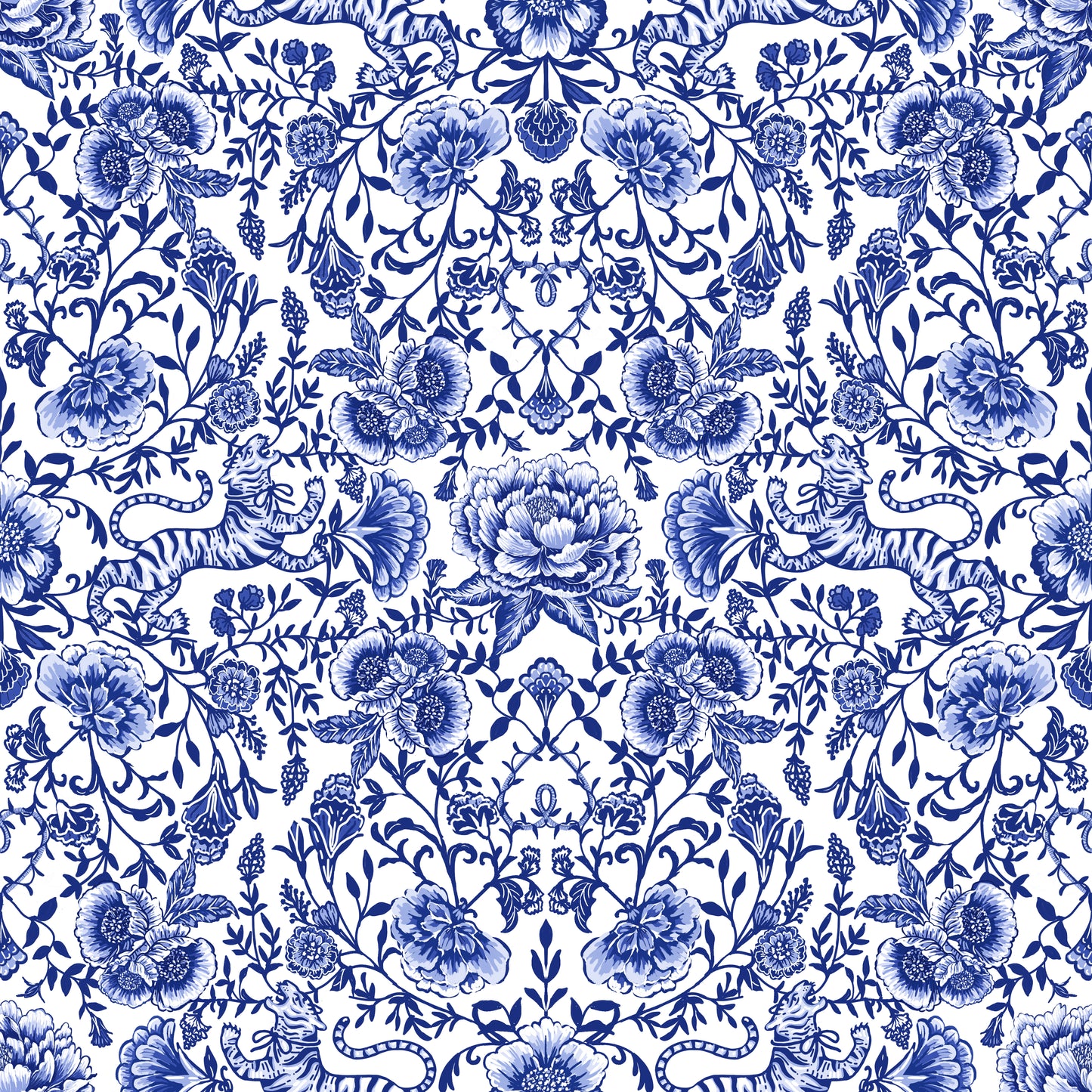 Sateen Cotton Tablecloth, Chinoiserie Bleu