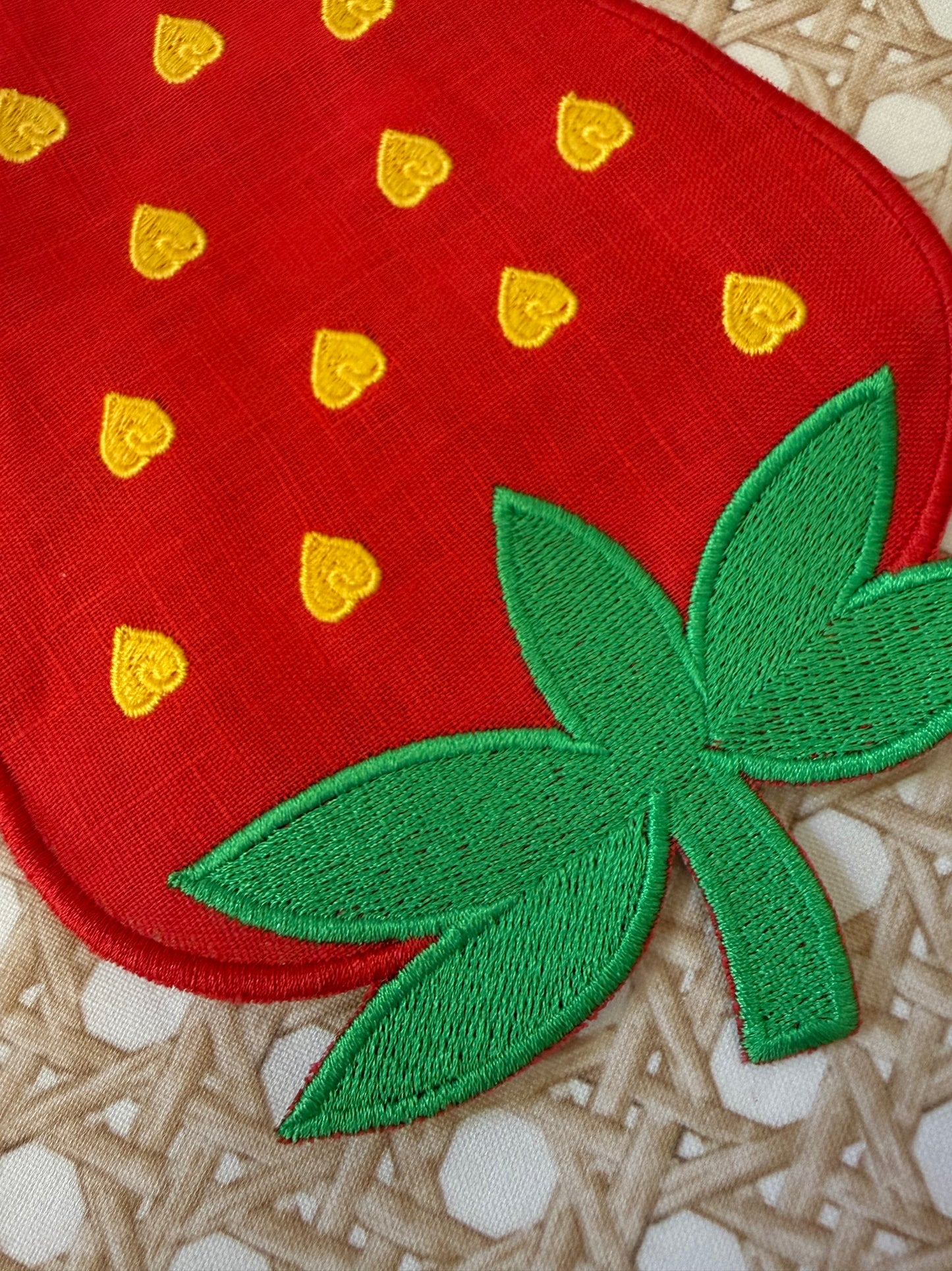 Embroidered Linen Cocktail Napkins- STRAWBERRY