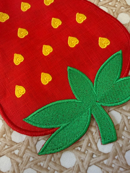 Embroidered Linen Cocktail Napkins- STRAWBERRY — view 2 of 4