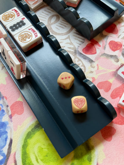 Marine Blue Beech Wood Scalloped Mahjong Racks with Pushers+ Custom Storage Bag — view 12 of 12