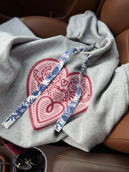 Old School PE Hoodie with Wide Patterned Drawstring (*drawstring is currently Chinoiserie Bleu)