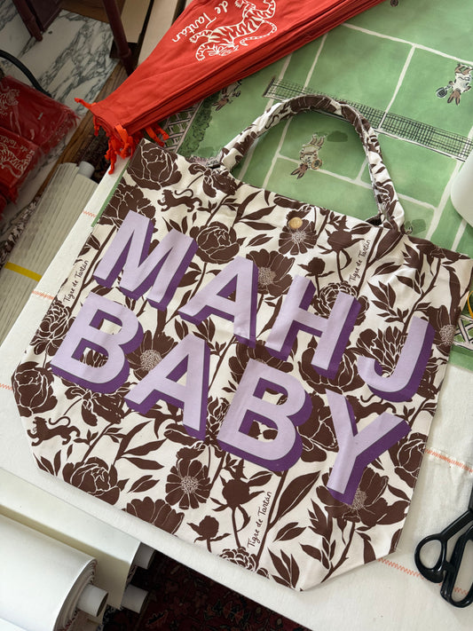 Jumbo Slouchy Denim Tote, MAHJ BABY COCONUT PEONY