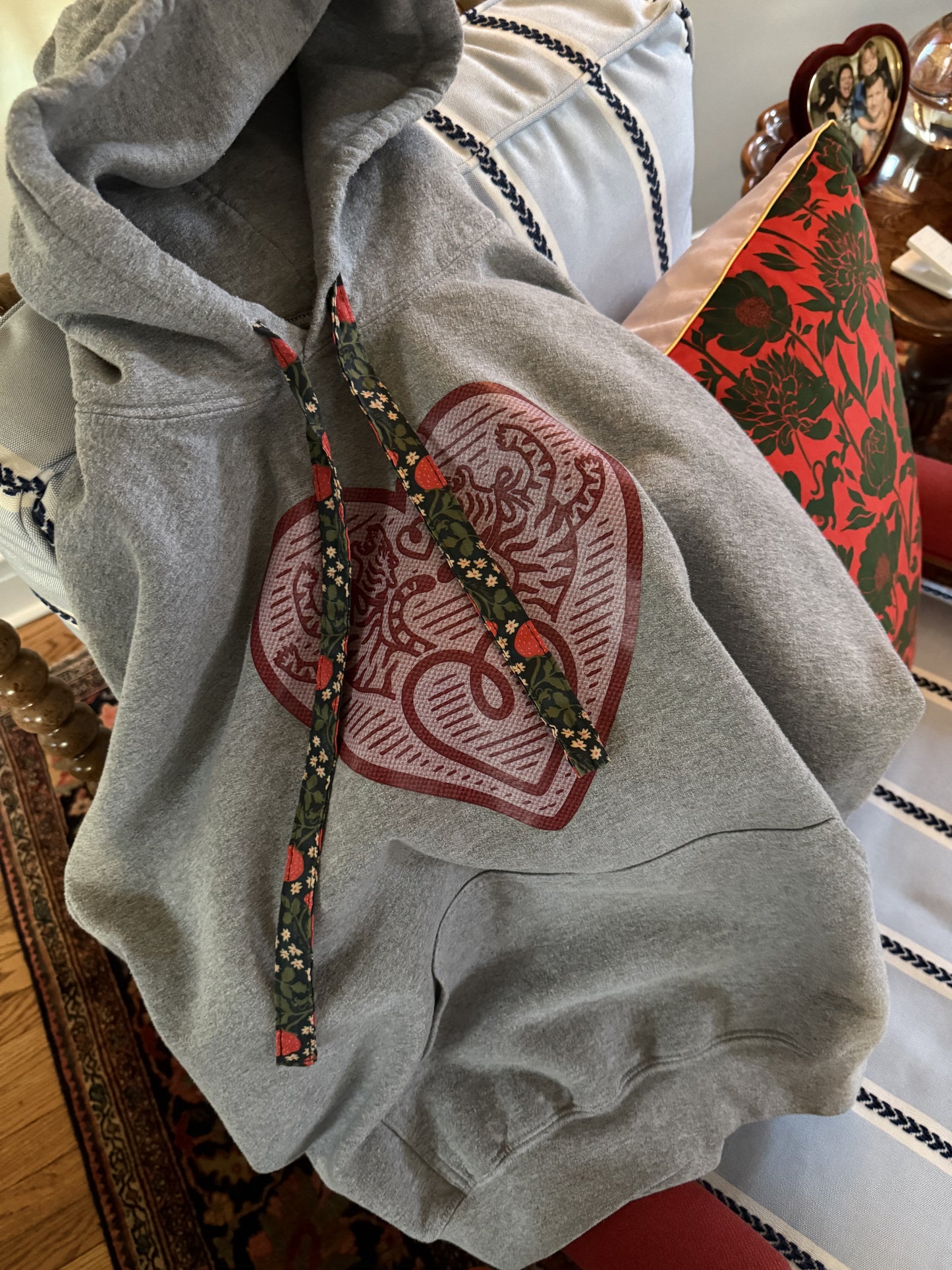 Extended sizes Old School PE Hoodie with Wide Patterned Drawstring