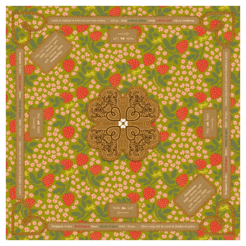Mahjong Gaming Mat, STRAWBERRY VINTAGE GREEN APPLE ** RULES EDITION***