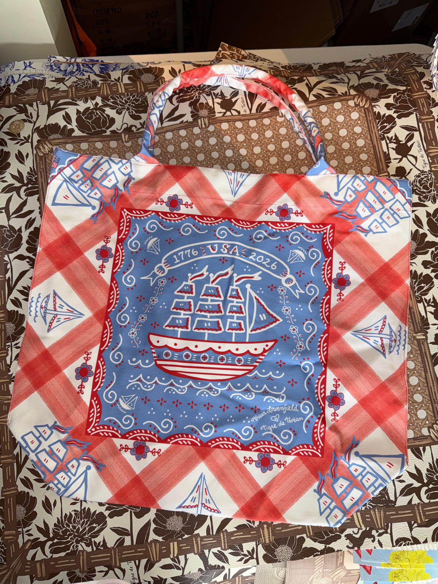 TOTE- Tricia Lowenfield x Tigre de Tartán "National Holiday" Jumbo Slouchy Denim bag