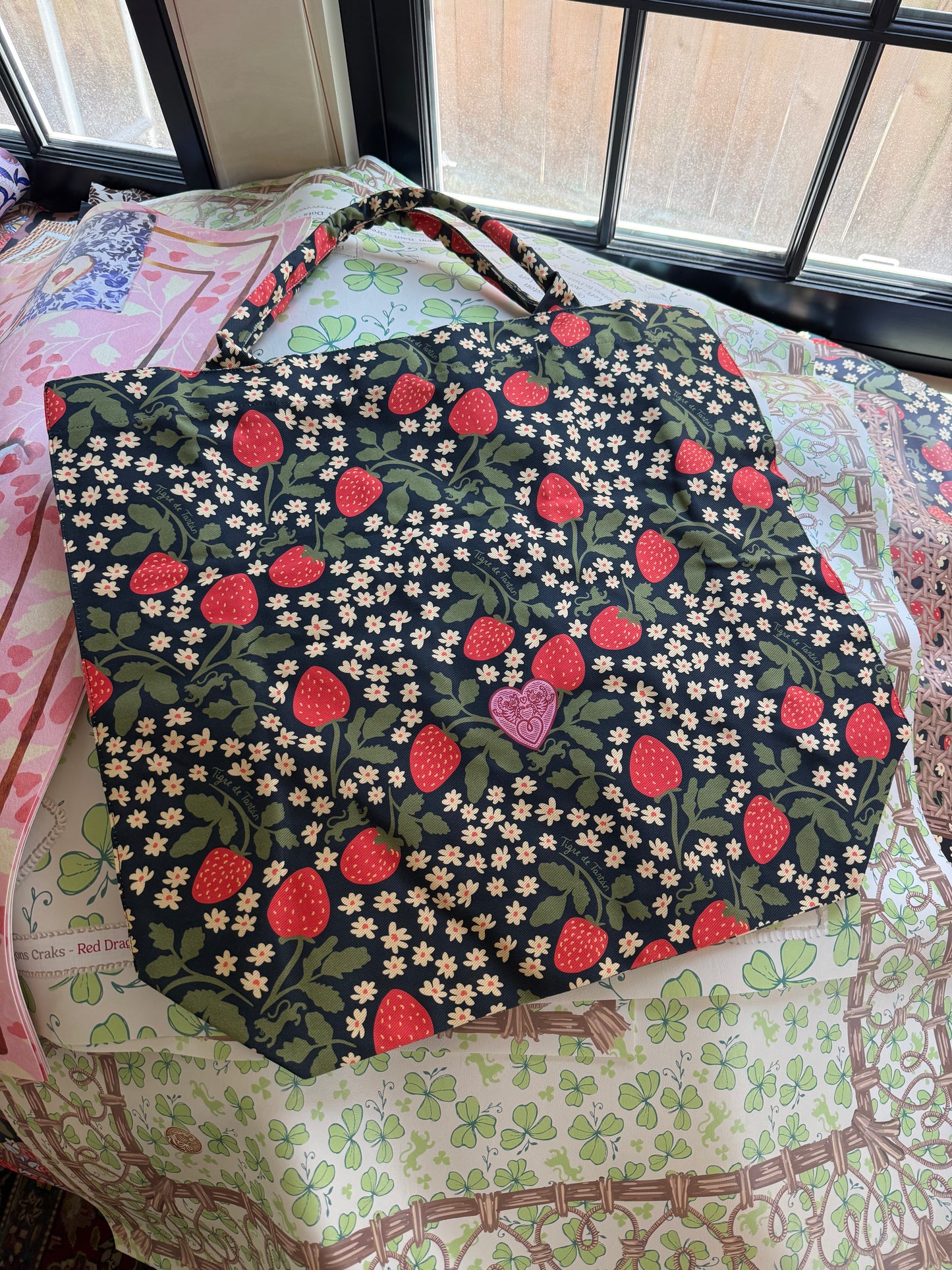 Jumbo Slouchy Denim Tote, MAHJ BABY STRAWBERRY