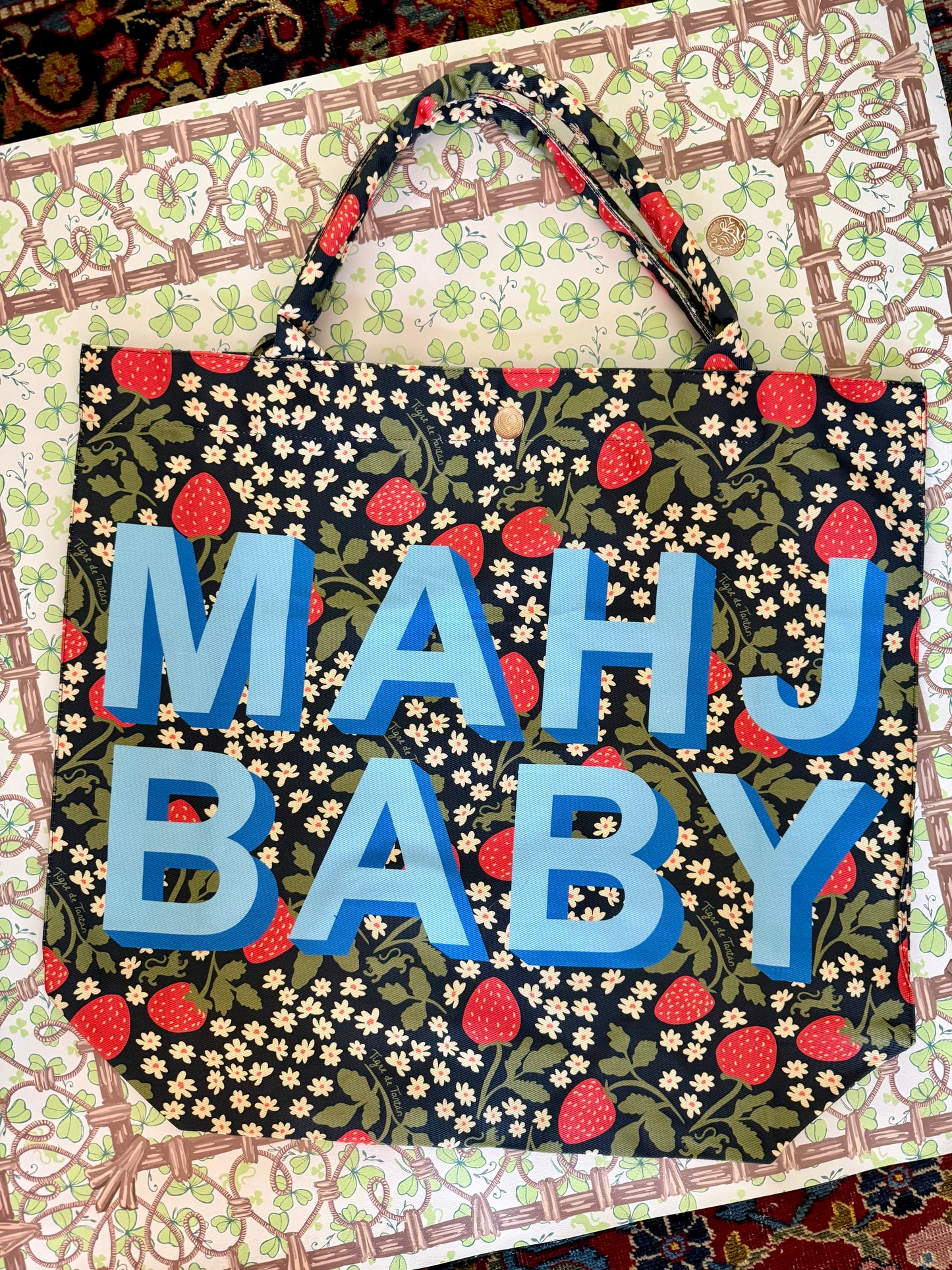 Jumbo Slouchy Denim Tote, MAHJ BABY STRAWBERRY