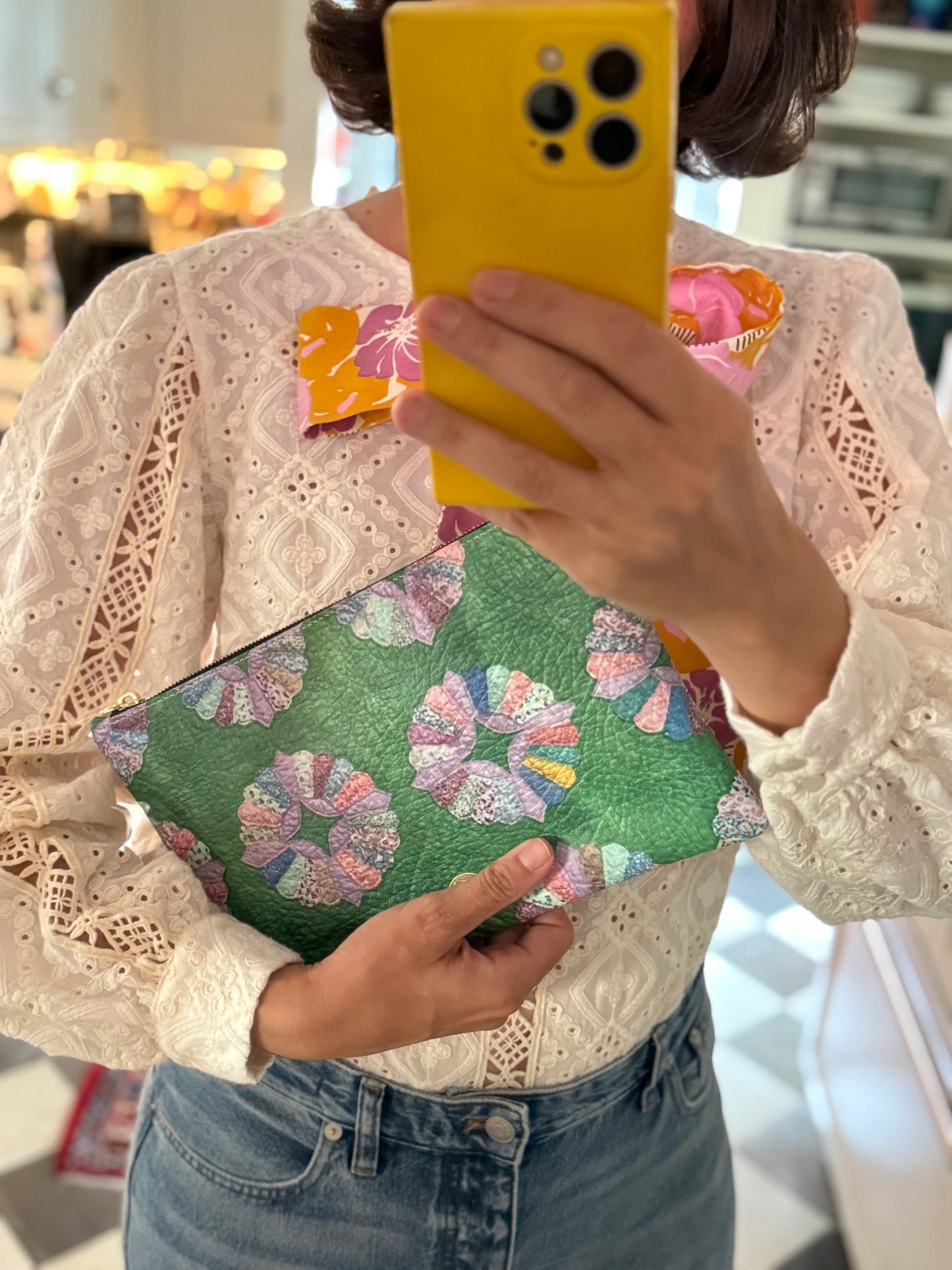 Medium Leather Pouch – Verdant Fan (Grandmother’s Fan) Tigre de Tartán x Thrills of the Hunt