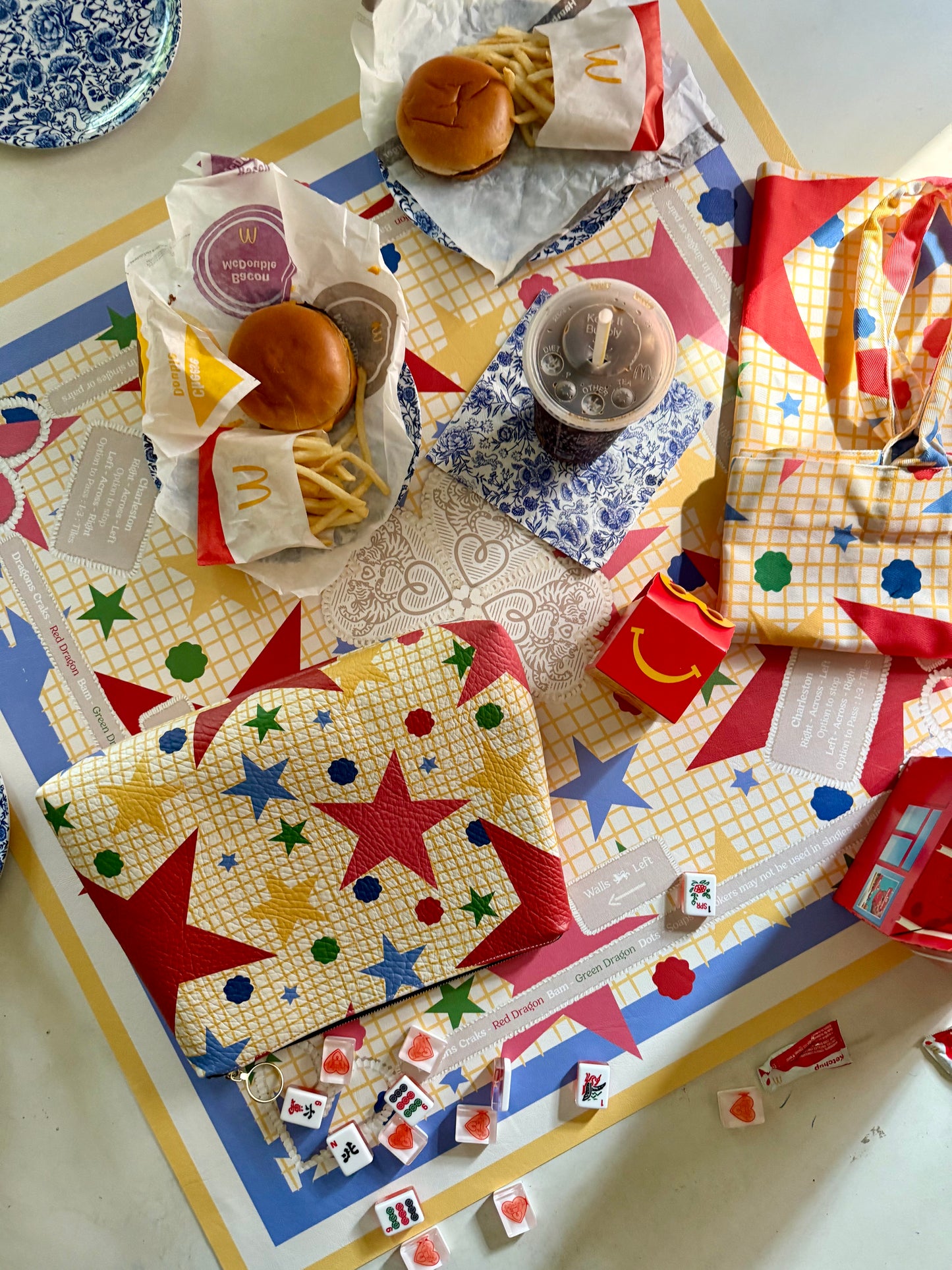 Roomy Leather Tile Bag / Clutch- STAR SCATTER by Fait à Main, MAHJ