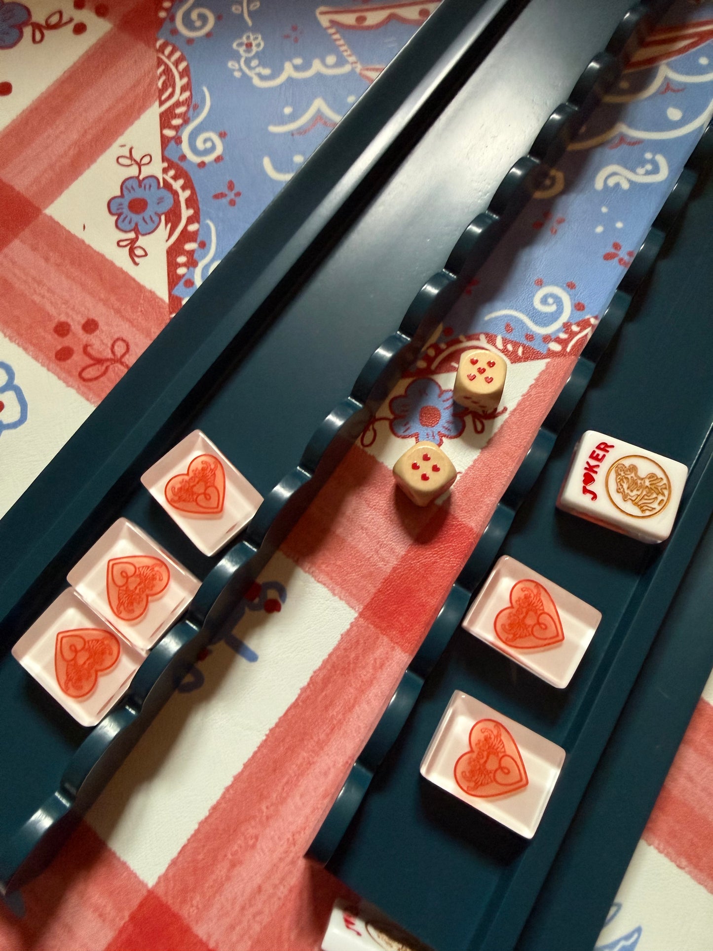 Marine Blue Beech Wood Mahjong Racks with Magnetic Pushers + Custom Storage Bag