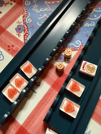 Marine Blue Beech Wood Scalloped Mahjong Racks with Pushers+ Custom Storage Bag