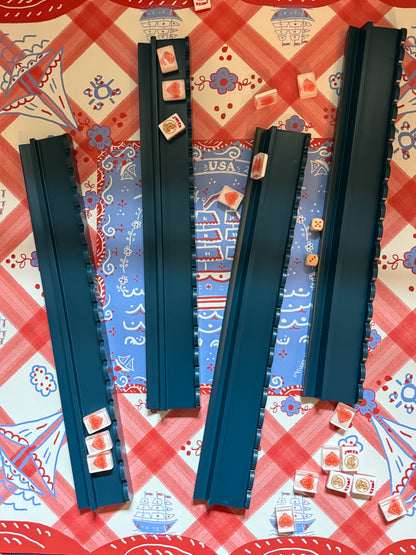Marine Blue Beech Wood Scalloped Mahjong Racks with Pushers+ Custom Storage Bag — view 3 of 12