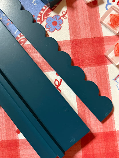 Marine Blue Beech Wood Scalloped Mahjong Racks with Pushers+ Custom Storage Bag — view 4 of 12