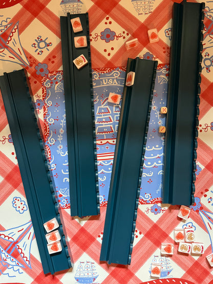 Marine Blue Beech Wood Scalloped Mahjong Racks with Pushers+ Custom Storage Bag — view 6 of 12