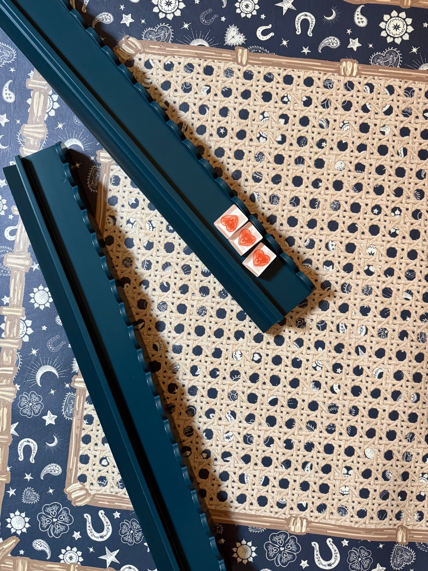 Marine Blue Beech Wood Mahjong Racks with Magnetic Pushers + Custom Storage Bag