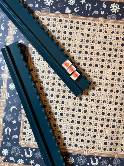 Marine Blue Beech Wood Scalloped Mahjong Racks with Pushers+ Custom Storage Bag — view 10 of 12