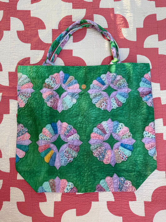 Jumbo Slouchy Denim Tote – Verdant Fan (Grandmother’s Fan) Tigre de Tartán x Thrills of the Hunt