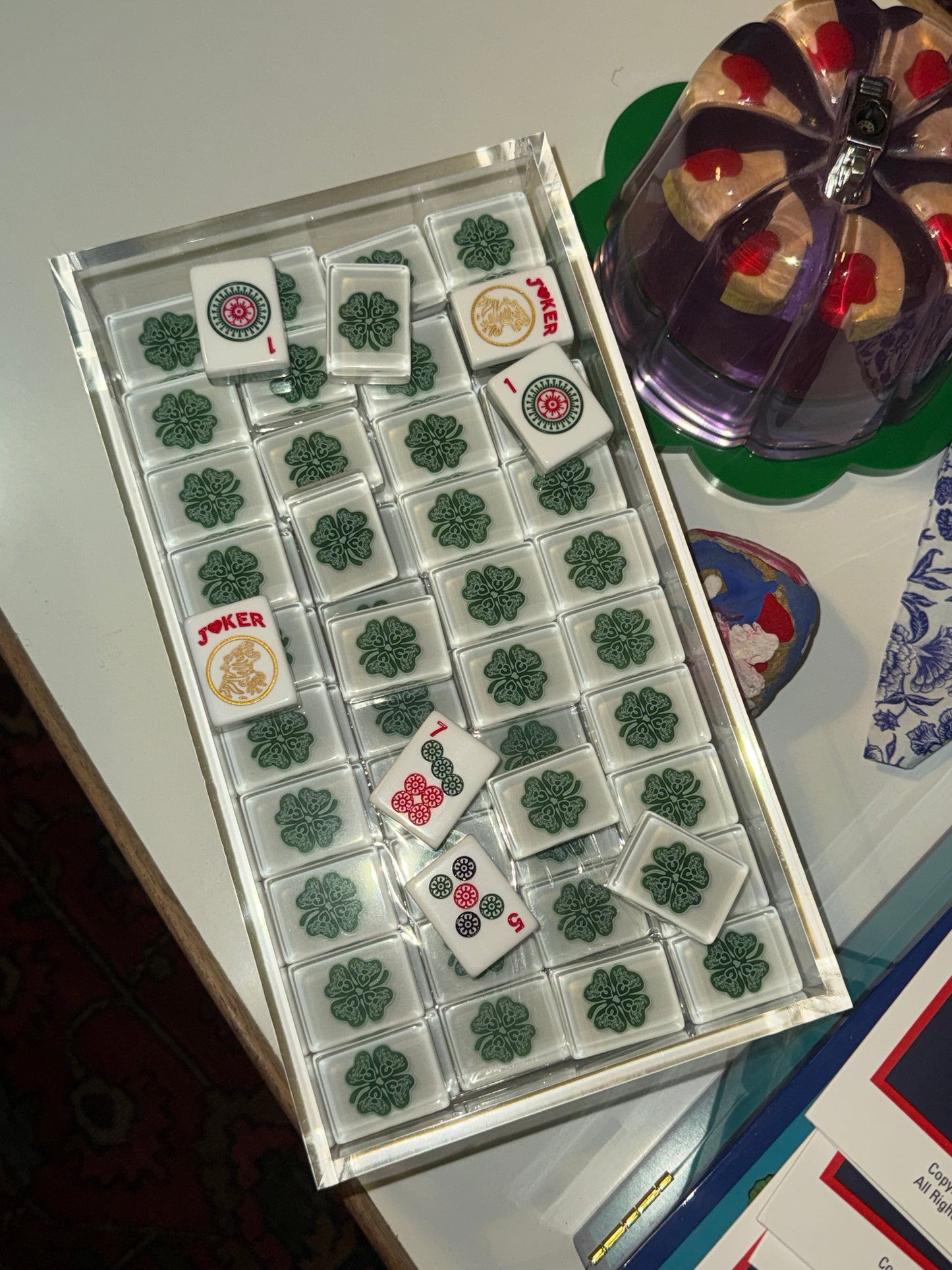 House Clovers: Classic American Mahjong Tile Set with Signature Clover Logo