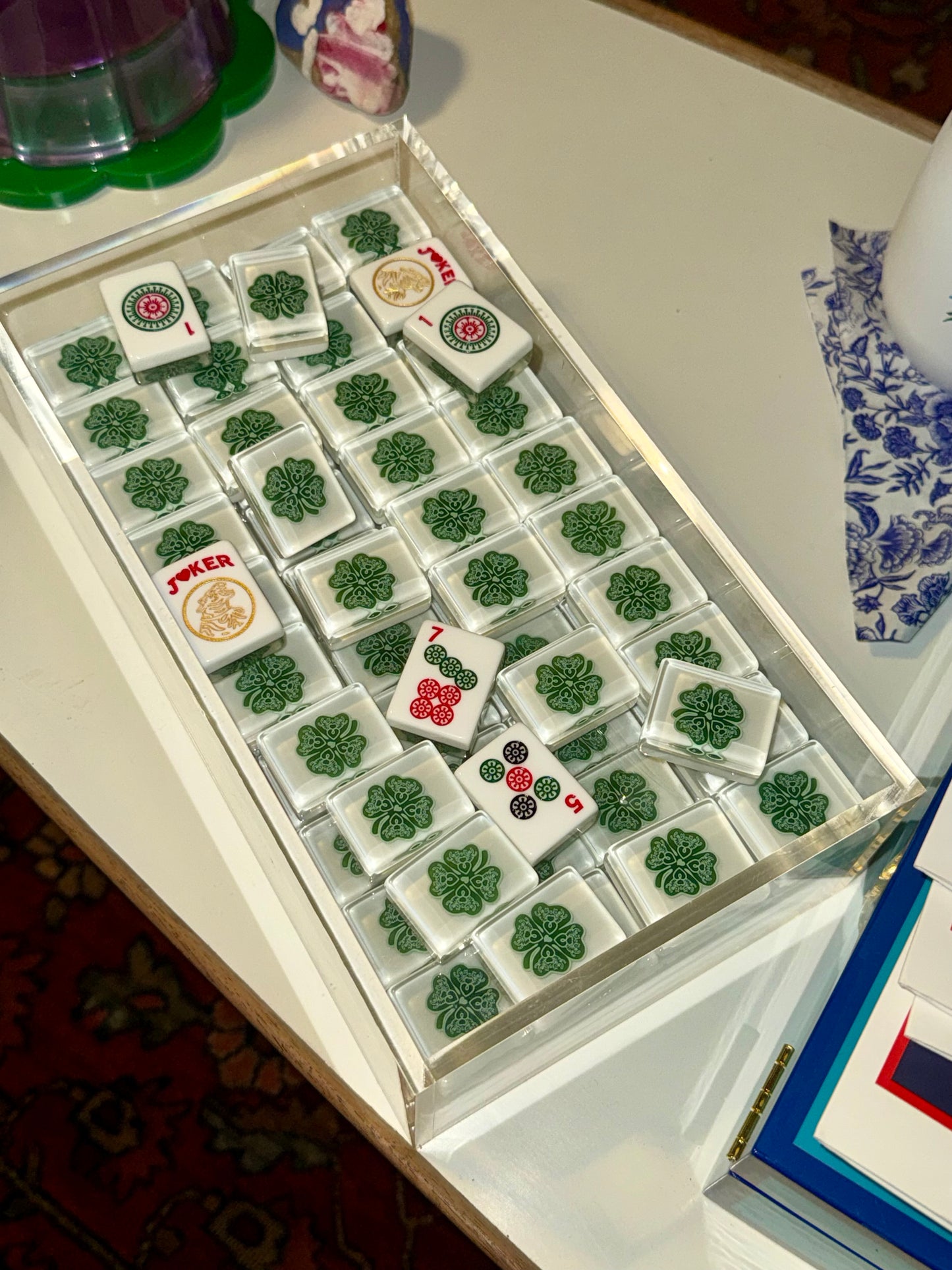 House Clovers: Classic American Mahjong Tile Set with Signature Clover Logo