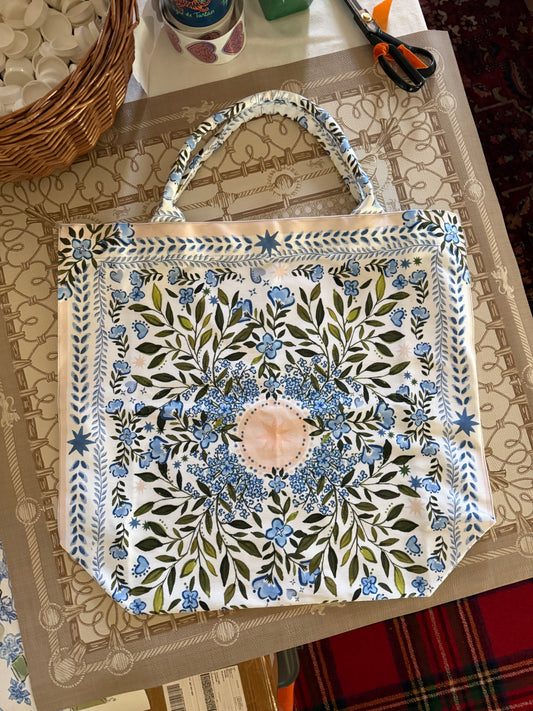 HOLY MAHJ x Tigre de Tartán Jumbo Slouchy Denim Tote, Bluest Blooms