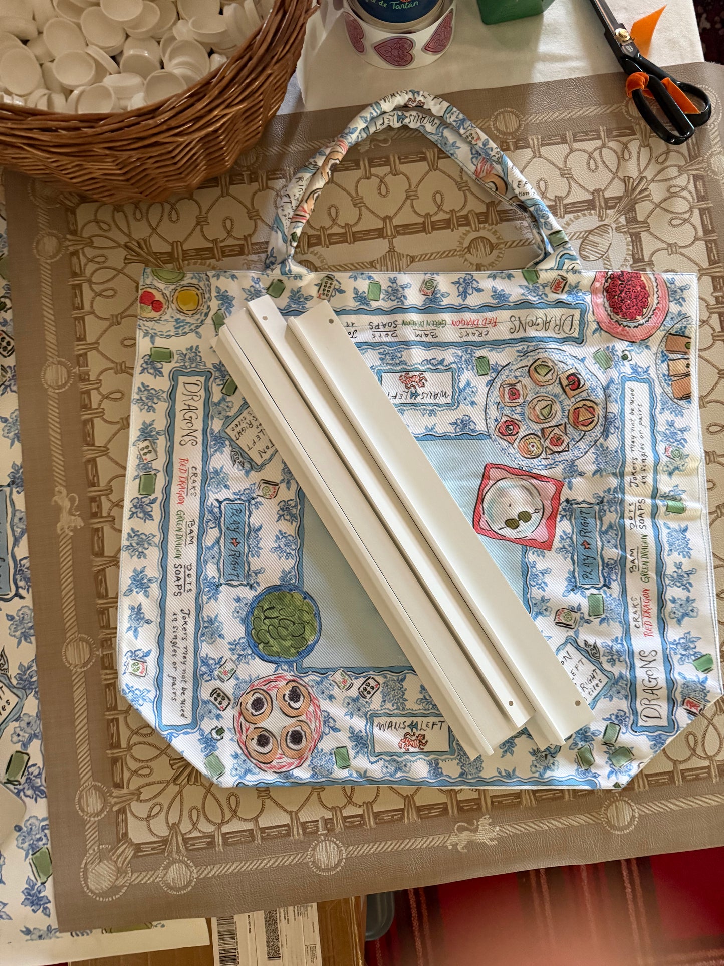 Paige Spearin Jumbo Slouchy Denim Tote, "Mahj and Martinis"